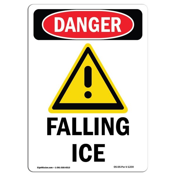 Signmission OSHA Danger Sign, Falling Ice, 5in X 3.5in Decal, 3.5" W, 5" H, Portrait, Falling Ice OS-DS-D-35-V-1230